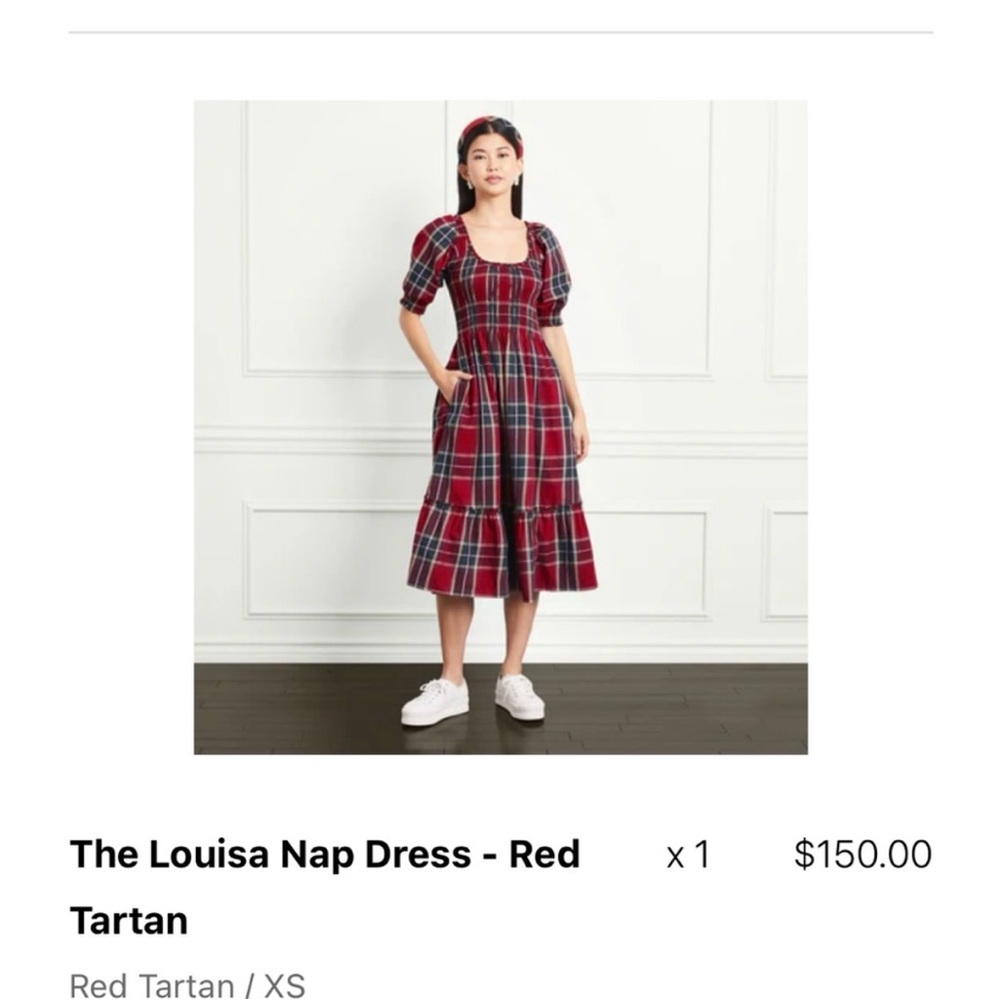 Chic Red plaid Tartan Dress with Puff Sleeves